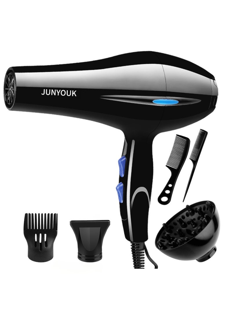 JUNYOUK 6-in-1 Ionic Hair Dryer, Salon Professional Blow Dryer 2200W AC Motor Fast Drying with 2 Speed, 3 Heat Setting, with Diffuser, Nozzle, Concentrator Comb for Curly and Straight Hair，comb  - Image 1