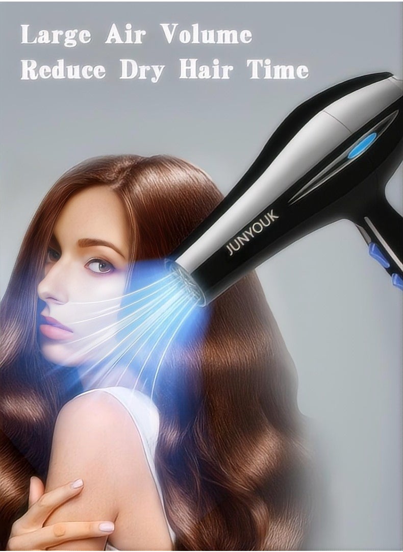 JUNYOUK 6-in-1 Ionic Hair Dryer, Salon Professional Blow Dryer 2200W AC Motor Fast Drying with 2 Speed, 3 Heat Setting, with Diffuser, Nozzle, Concentrator Comb for Curly and Straight Hair，comb  - Image 3