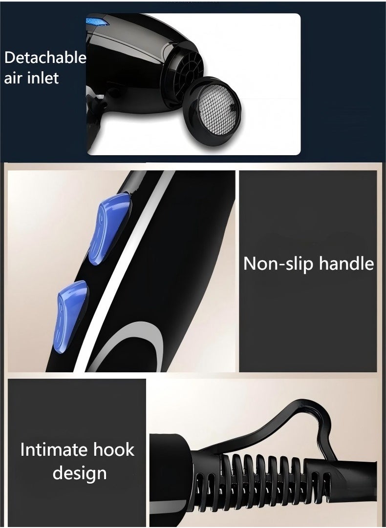 6-in-1 Ionic Hair Dryer, Salon Professional Blow Dryer 2200W AC Motor Fast Drying with 2 Speed, 3 Heat Setting, with Diffuser, Nozzle, Concentrator Comb for Curly and Straight Hair，comb
