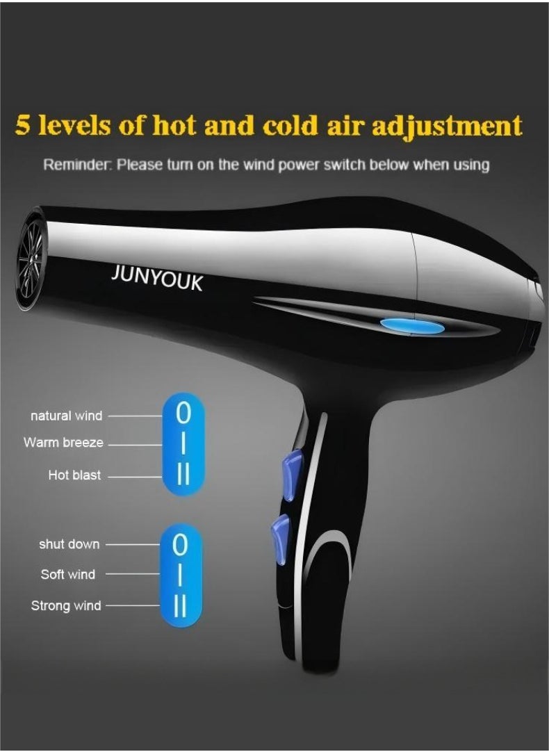 JUNYOUK 6-in-1 Ionic Hair Dryer, Salon Professional Blow Dryer 2200W AC Motor Fast Drying with 2 Speed, 3 Heat Setting, with Diffuser, Nozzle, Concentrator Comb for Curly and Straight Hair，comb  - Image 4