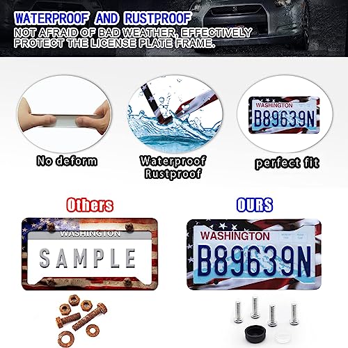 LIN KANG American Flag License Plate Frame Holder - 2 Pack Universal Aluminum Matte Stripe US Flag Gloss Patriotic Car Plate Frame Covers with Free Screws Fasteners Caps - Image 4