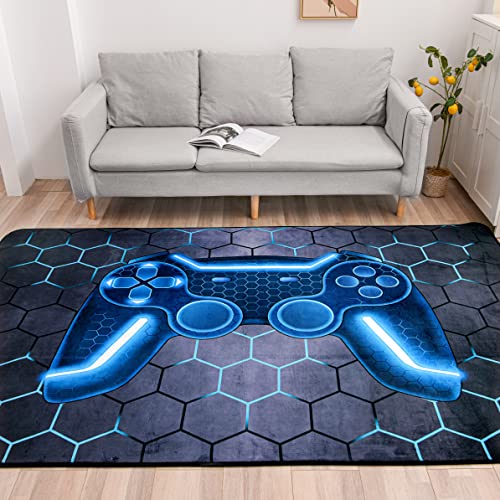 NTBED Game Console Area Rug for Bedroom Sofa Playroom Gaming Geometric Bedside Rugs Gamer Decorative Floor Mat Carpet (5x8 Feet, Blue) - Image 4