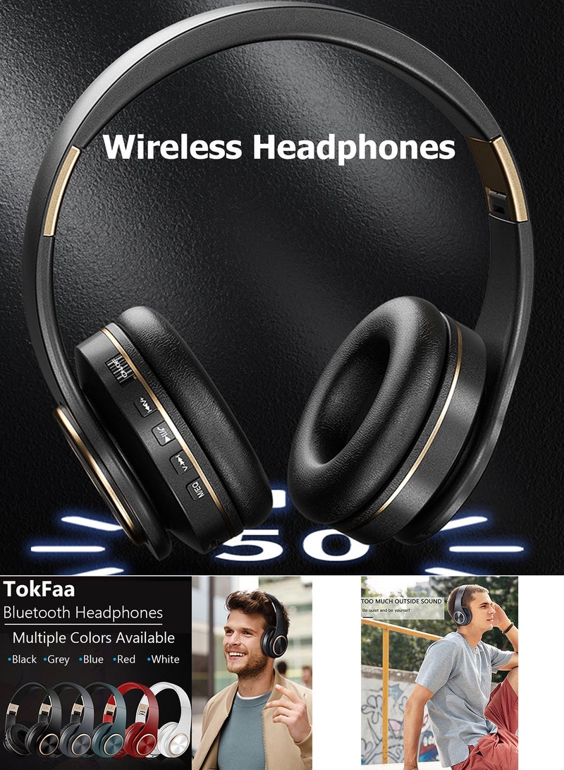 TokFaa Noise Cancelling Headphones HiFi Stereo Foldable Bluetooth Headphones Over Ear with Microphone Wireless Headphones for Home Office Travel（Black） - Image 2