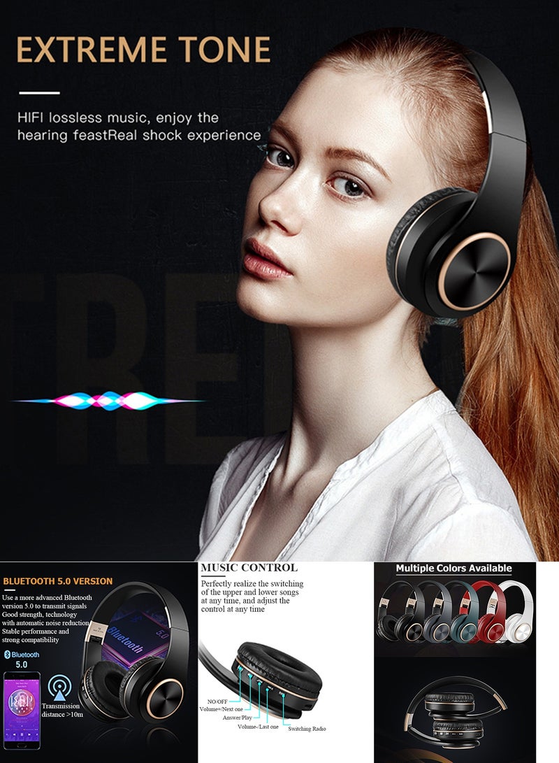 TokFaa Noise Cancelling Headphones HiFi Stereo Foldable Bluetooth Headphones Over Ear with Microphone Wireless Headphones for Home Office Travel（Black） - Image 4