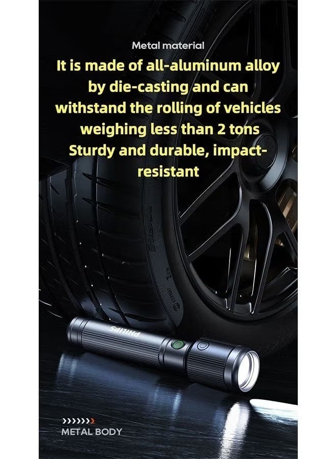 Philips Flashlight Waterproof Body Aluminum Alloy LED Rechargeable Flashlight with Strong Light, Long Battery Life, Zoom, Outdoor and Home Lighting Emergency Ligh - Image 4