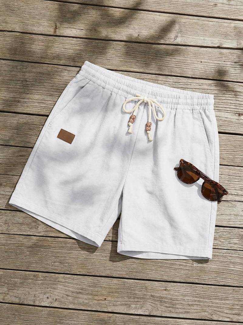 JMIERR Mens Linen Shorts 5 inch Cotton Lightweight Elastic Waist Drawstring Summer Vacation Beach Stretch Golf Dress Shorts with Pockets, M, 0 White - Image 4