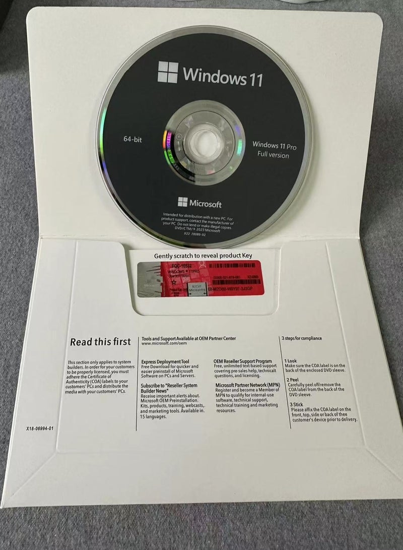 ويندوز نسخة كاملة من Microsoft  11 Pro 64Bit OEI DVD قطعة واحدة - Image 1