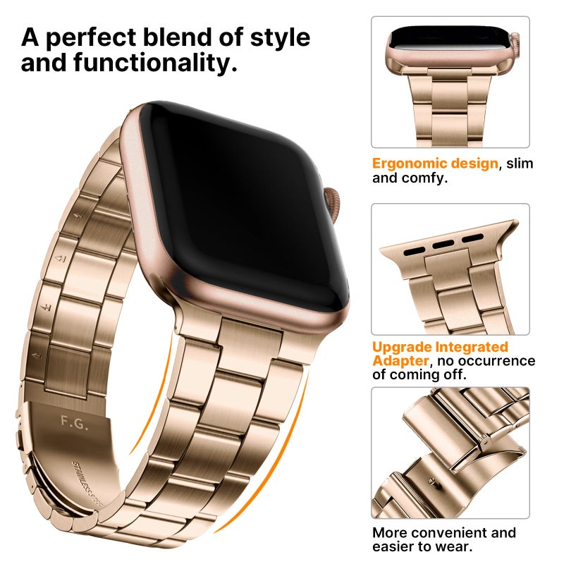 Fullmosa No Tools Needed Compatible with Apple Watch Bands for Women Men 41mm 40mm 38mm 46mm 49mm 45mm 44mm 42mm, Metal Strap with Case for iWatch Series 11 10 9 8 7 6 5 4 3 2 1 SE3/2/1 Ultra3/2/1, 38mm 40mm 41mm, Rose Gold - Image 3