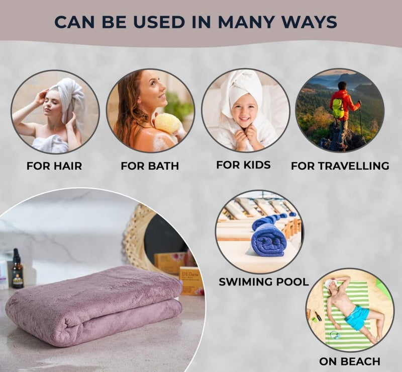 Fezora® Microfiber Towels for Bath | Towels for Bath Large Size | Bath Towel- Super & Absorbent with Hook Quick Dry | 500 GSM | 1 Piece Bath Towel for Men/Women 70 cms x 140 cms (Wine) - Image 5
