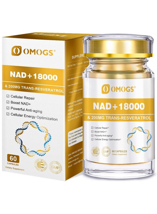 OMOGS NAD+ 300 mg + Trans-Resveratrol 200 mg, Pure NAD Supplement, Max Absorption, Boosting Supplement for DNA Repair, Healthy Aging, Cellular Energy & Longevity, 60 Capsules - Image 1