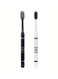 2pcs Soft-bristled Toothbrushes, Advanced Black and White Couple Double Pack Family Adult National Fashion Student Special Toothbrushes, Travel Essentials
