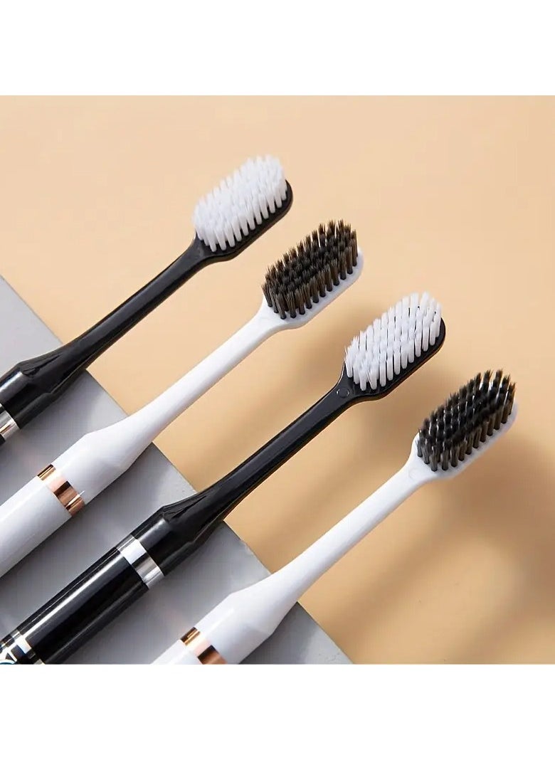 Goolsky - 2pcs Soft-bristled Toothbrushes, Advanced Black and White Couple Double Pack Family Adult National Fashion Student Special Toothbrushes, Travel Essentials - Image 1