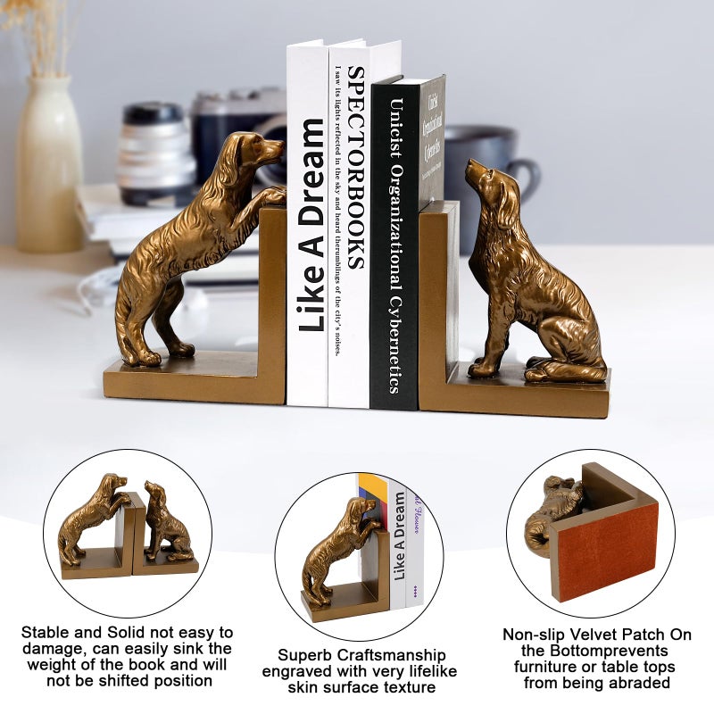 LADDERU Dog Bookends, Book Ends for Shelves to Hold Books Heavy Duty, Creative Resin Book Holders for Kitchen Desk Home Office - Image 2