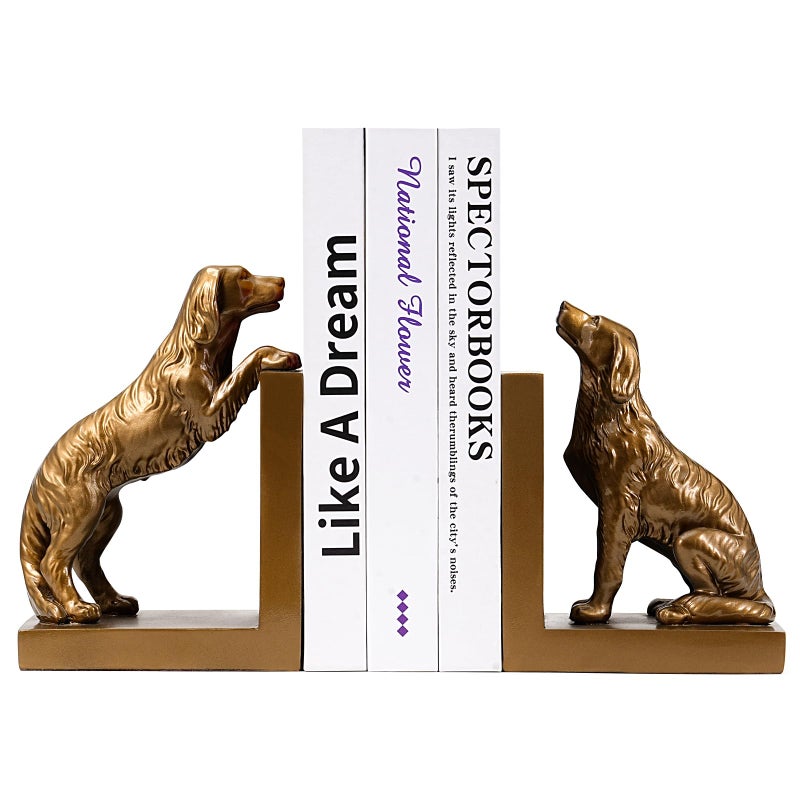 LADDERU Dog Bookends, Book Ends for Shelves to Hold Books Heavy Duty, Creative Resin Book Holders for Kitchen Desk Home Office - Image 1