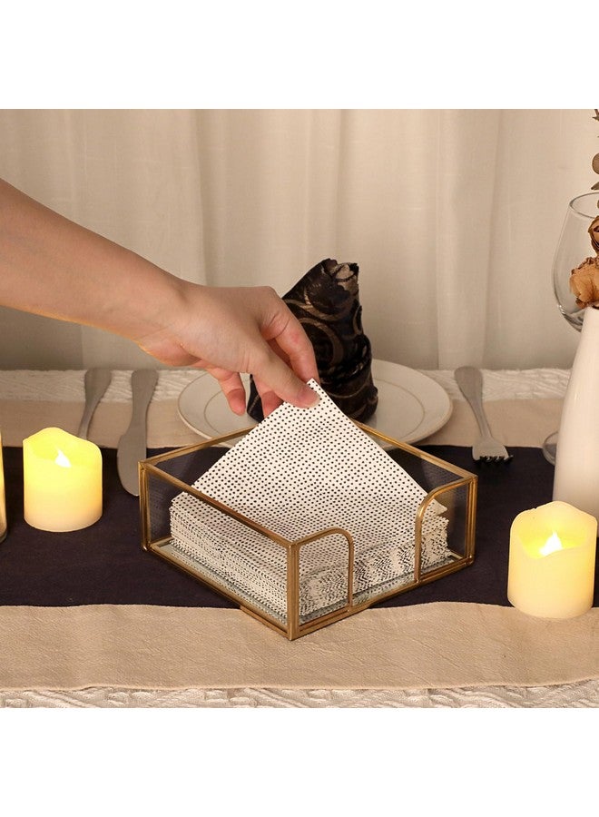 Sumnacon Sumnacon Napkin Holder Square Glass Napkin Holder Table Gold Countertop Stylish Cocktail Napkin Holders for Kitchen Dining Table Counter,Decorative Napkin Basket for Picnic Wedding Party  - Image 3