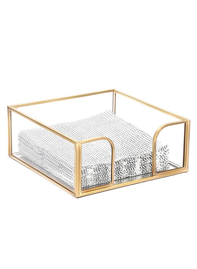 Sumnacon Sumnacon Napkin Holder Square Glass Napkin Holder Table Gold Countertop Stylish Cocktail Napkin Holders for Kitchen Dining Table Counter,Decorative Napkin Basket for Picnic Wedding Party  - Image 1