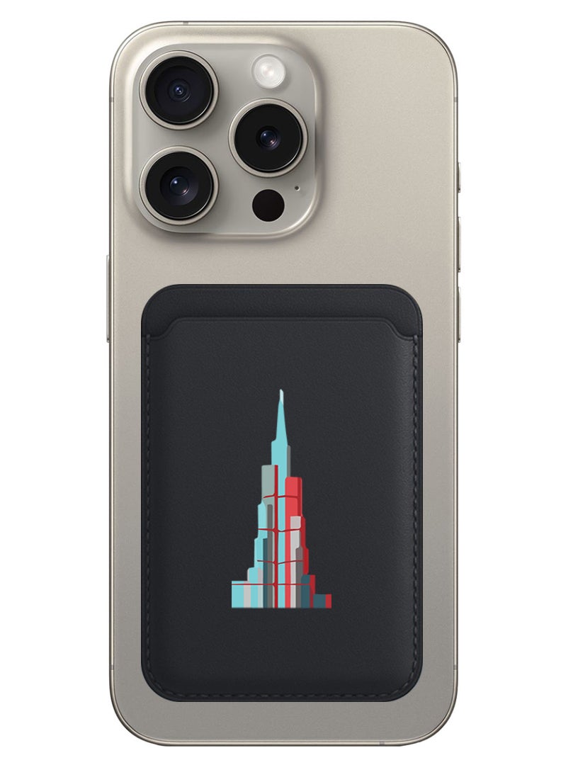 Theodor Magnetic Wallet, Compatible with MagSafe Wallet, for iPhone Wallet, for iPhone 16/15/14/13/12 Series, Not for iPhone 13/12 mini, 3 Card Holder, Vegan Leather, Black - Burj Khalifa - Image 1