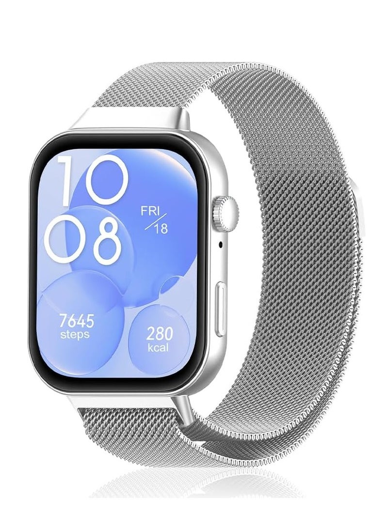 ChicVibe Metal Strap Compatible with Huawei Watch Fit 3/4/4 Pro, Magnetic Mesh Stainless Steel Bands Women Men Loop Replacement Watch Band for Huawei Watch Fit 4/Fit 4 Pro/3 Straps - Image 1