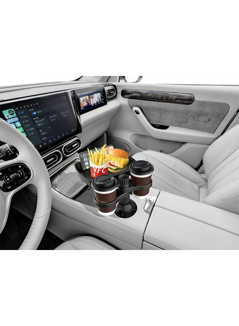 AirYoung موسع حامل أكواب السيارة مع صينية ، طاولة صينية طعام السيارة متعددة الوظائف ، فتحة هاتف وذراع دوار قابل للتعديل ، منظم سيارة مثالي لإكسسوارات السفر - Image 4