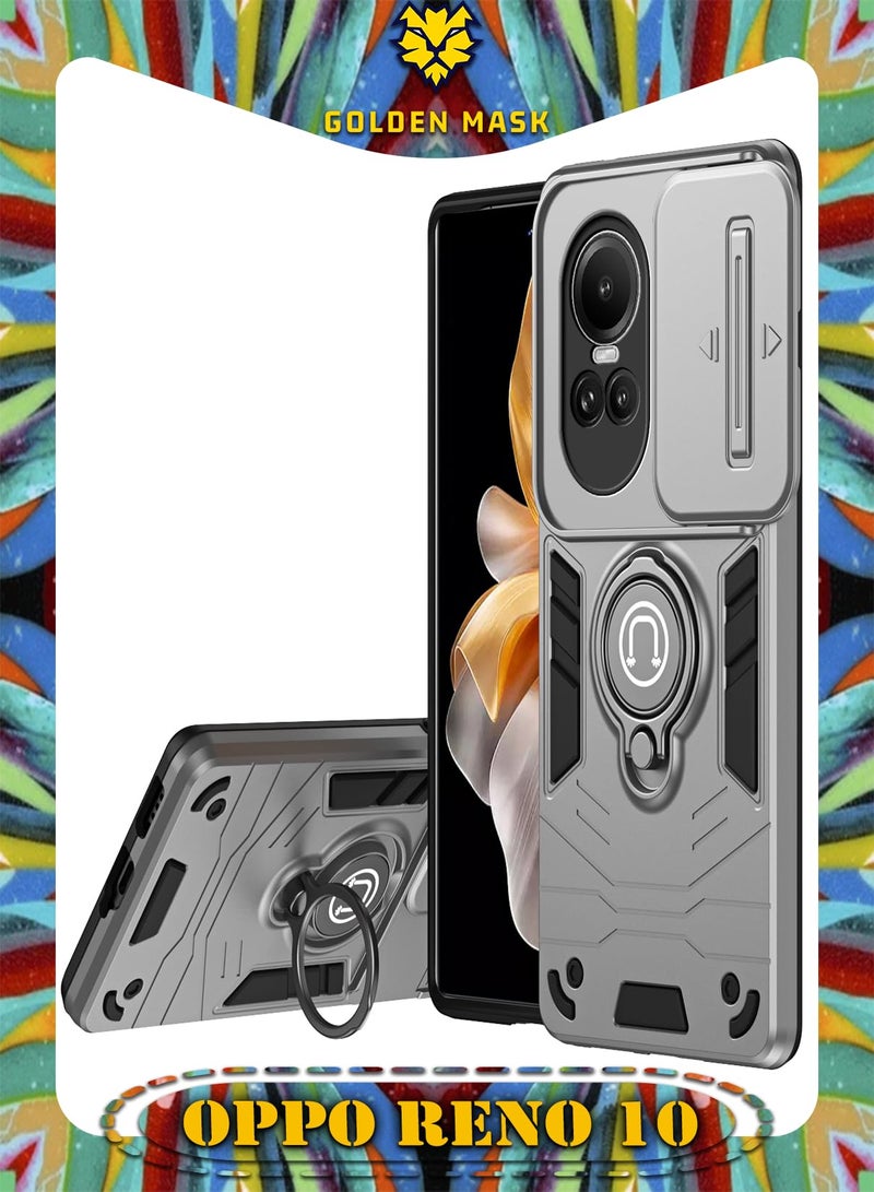 GOLDEN MASK For Oppo Reno10 Armor Window Bracket Camera Shield Cover Camera Lend Protection With Ringe (Gray)
