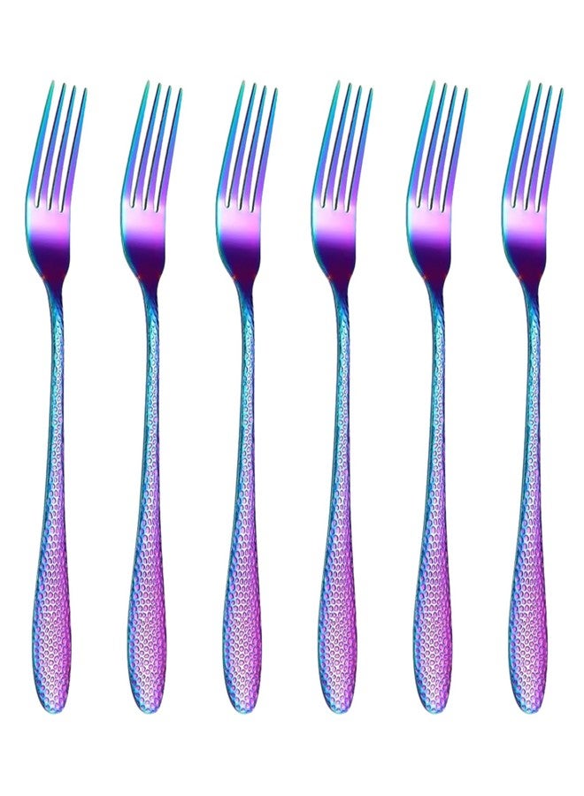 P Plus Fire Stainless Steel Large Forks, Rust-Resistant Cutlery Set with Durable Handle and Sleek Design, Perfect for Family Dinners, Kitchen or Professional Service (Big Fork, Rainbow, Pack of 6) - Image 1