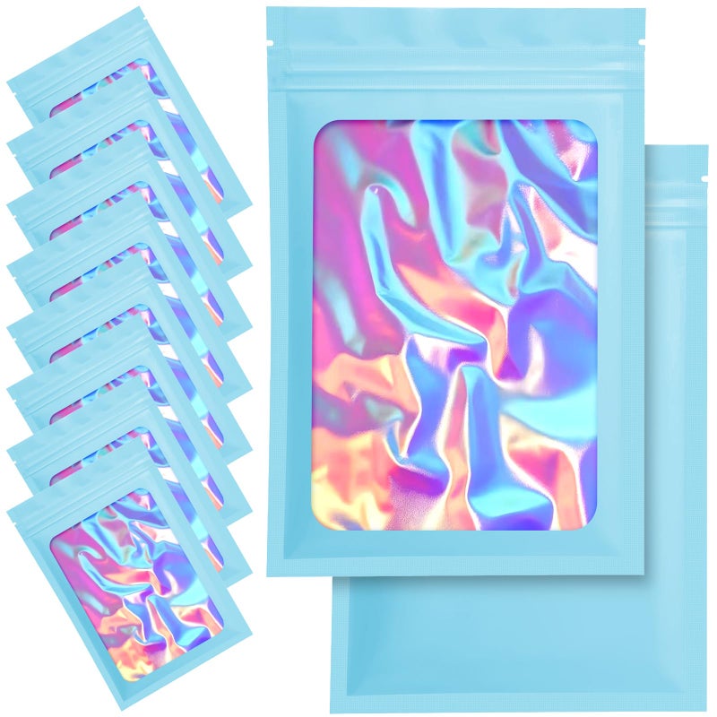 NIKUY 100 Pack Mylar Bags  35 x 47 Inch Resealable Smell Proof Bags Foil Pouch Flat Bag with Front Window Blue