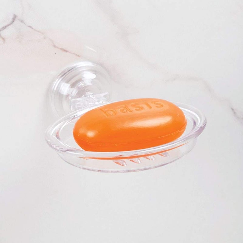 InterDesign Wall Mount Self Draining Soap Dish Holder for Bathroom Storage - Power Lock Suction Soap Saver Stands for Shower, Clear - Image 2