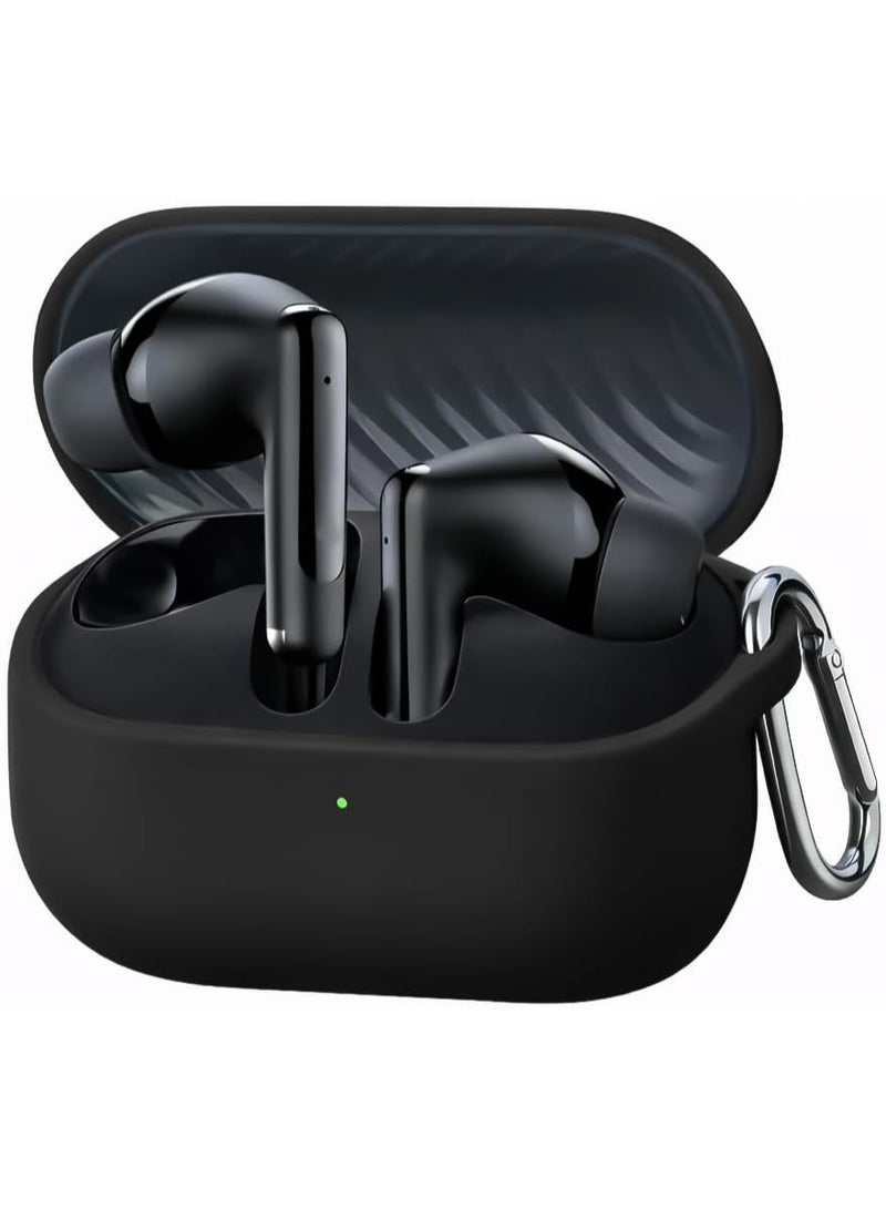 Silicone Shockproof Protective Case Wireless Earbuds with Carabiner, Front LED Visible For Oraimo SpaceBuds Neo OTW‑323 (Black)