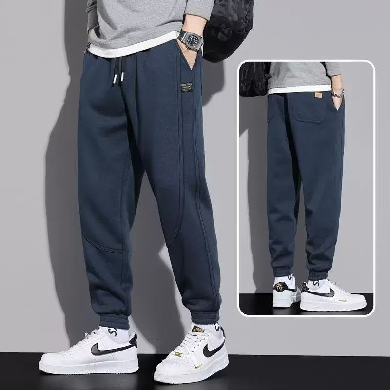 Mens Casual Warm Fleece-Lined Joggers Autumn Winter Black  - Image 4