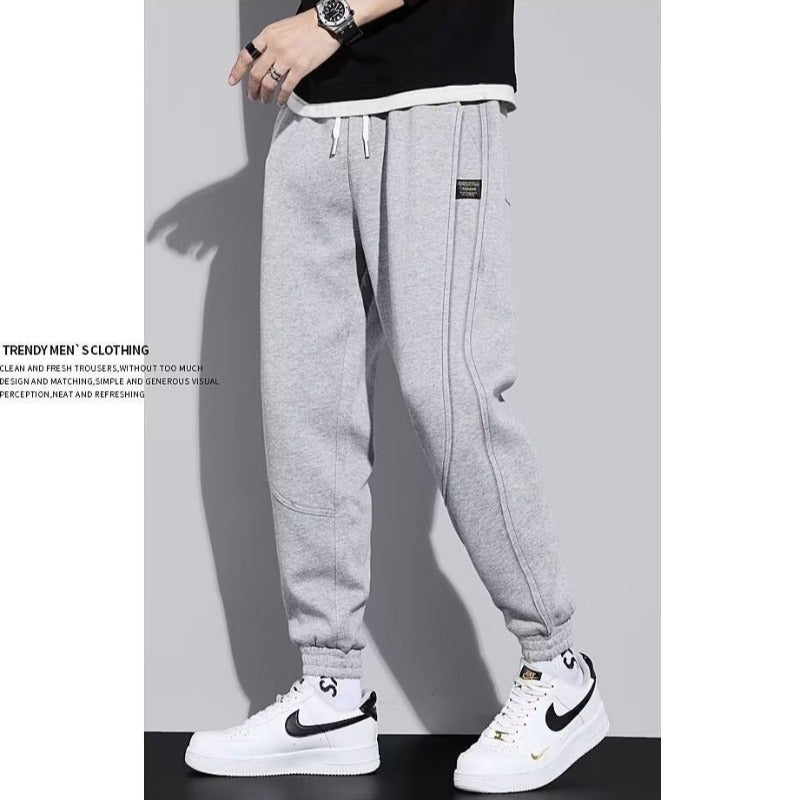 Mens Casual Warm Fleece-Lined Joggers Autumn Winter Black  - Image 2
