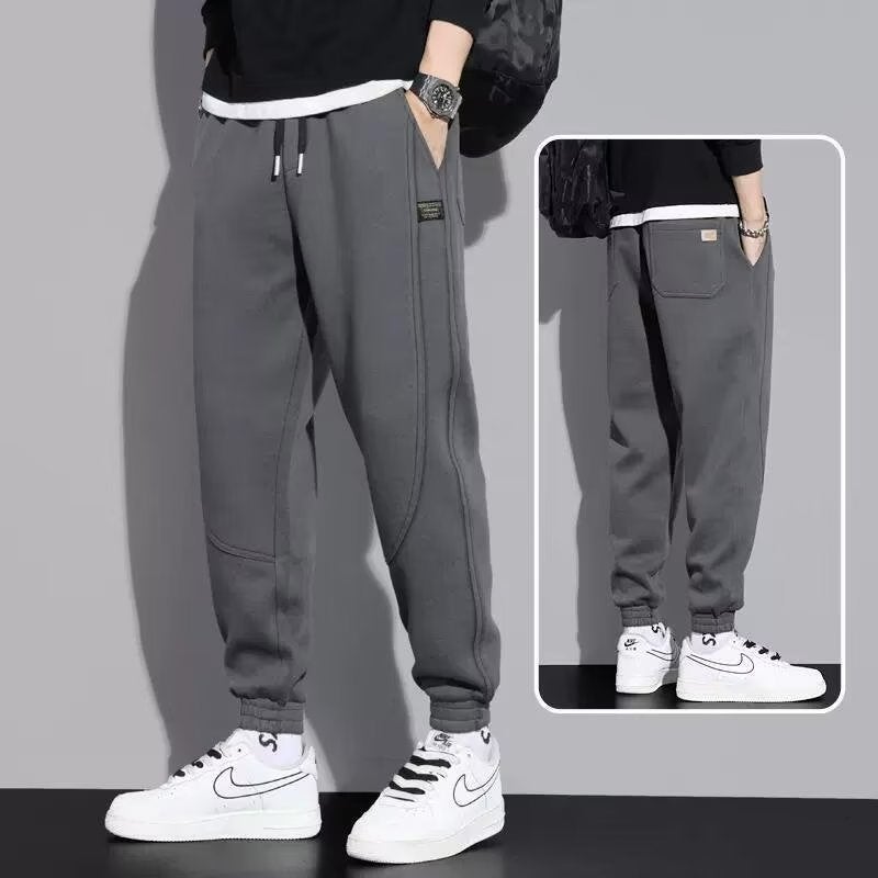 Mens Casual Warm Fleece-Lined Joggers Autumn Winter Black  - Image 3