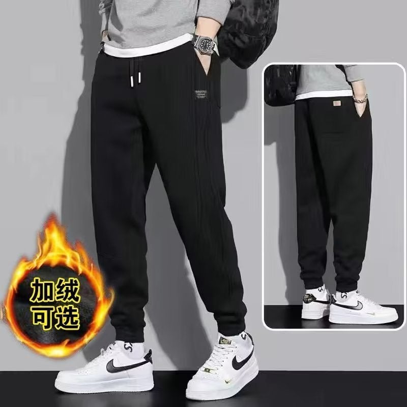 Mens Casual Warm Fleece-Lined Joggers Autumn Winter Black  - Image 1