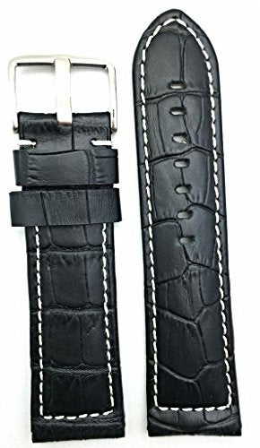 NewLife 26mm Long, Black Leather Watchband Compatible with Panerai Watch | Alligator Crocodile Grain, Medium Padded Replacement Watchstrap Bracelet that brings to Any Watch (Mens Long Length) - Image 5