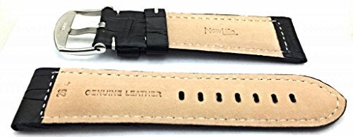 NewLife 26mm Long, Black Leather Watchband Compatible with Panerai Watch | Alligator Crocodile Grain, Medium Padded Replacement Watchstrap Bracelet that brings to Any Watch (Mens Long Length) - Image 2