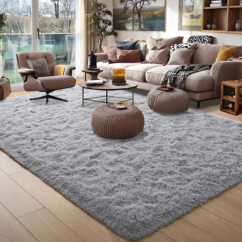Foxmas Large Area Rugs for Living Room Bedroom 5x8 Feet Fluffy Kids Room Plush Shaggy Nursery Rug Furry Throw Carpets for Boys Girls College Dorm Fuzzy Rugs Home Decorate Rug Grey