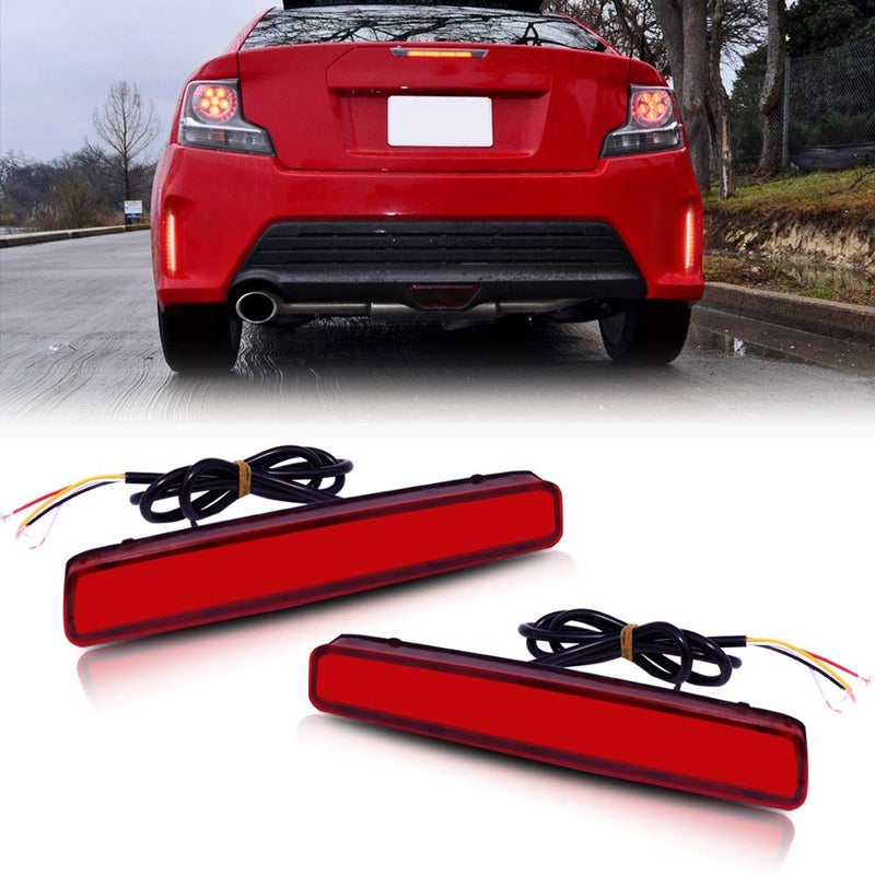 Adiil Led Rear Bumper Reflector Tail Fog Light Compatible with 2014 2015 2016 Scion tCRed Lens