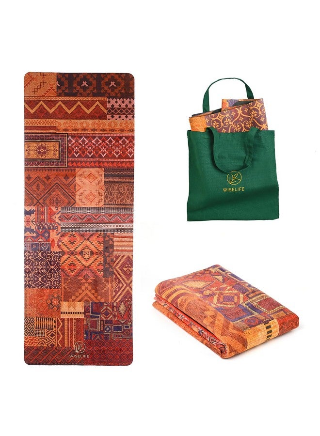 Wiselife MicroFiber & Natural Rubber Foldable Yoga Mat + Carry Bag | Extra Thick Extra Long Extra Wide Exercise floor Mat For Gym, Workout, Fitness | Natural Rubber Yoga Mat (1MM,Marrakesh Brown) - Image 1