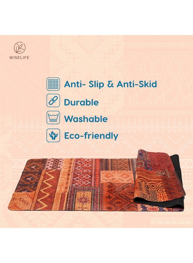 Wiselife MicroFiber & Natural Rubber Foldable Yoga Mat + Carry Bag | Extra Thick Extra Long Extra Wide Exercise floor Mat For Gym, Workout, Fitness | Natural Rubber Yoga Mat (1MM,Marrakesh Brown) - Image 2