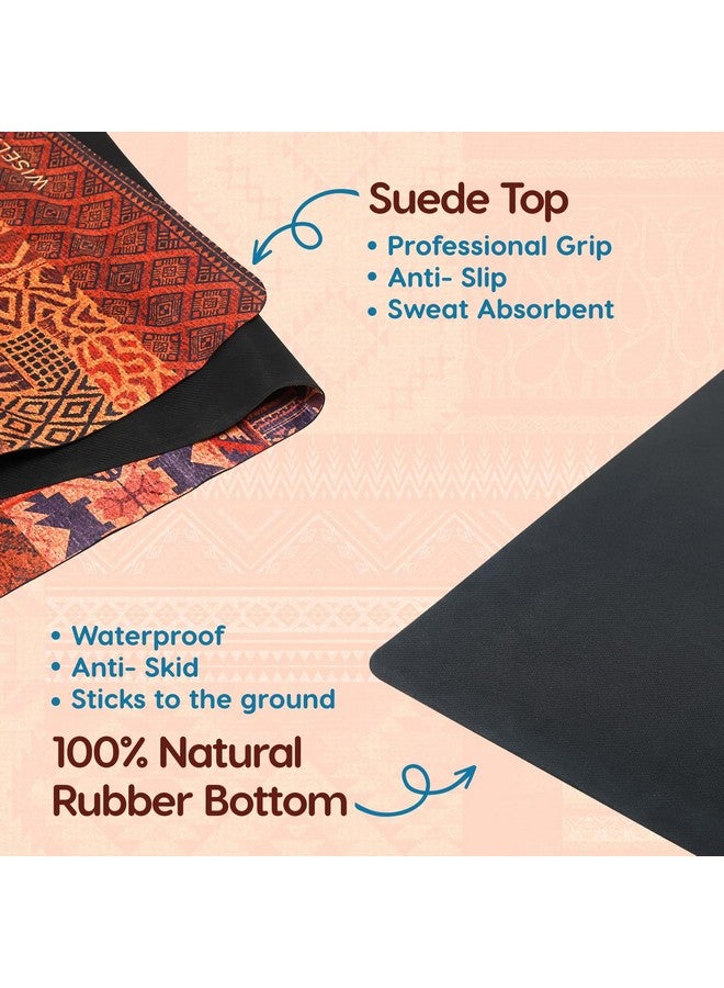 Wiselife MicroFiber & Natural Rubber Foldable Yoga Mat + Carry Bag | Extra Thick Extra Long Extra Wide Exercise floor Mat For Gym, Workout, Fitness | Natural Rubber Yoga Mat (1MM,Marrakesh Brown) - Image 5