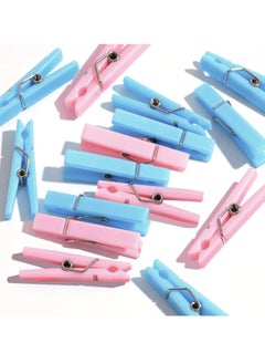 Excefore Mini Clothespins Clothes Pins 200 Pcs 1.4 inch Clothespins for Pictures with Jute Twine Tiny Photo Paper Clip, Ideal for Baby Shower, Baby Gender Reveal Party Decorations(Pink + Blue)  - Image 1