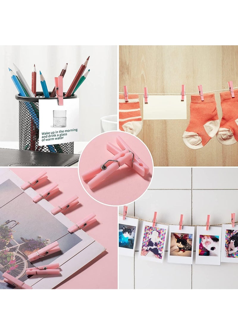 Excefore Mini Clothespins Clothes Pins 200 Pcs 1.4 inch Clothespins for Pictures with Jute Twine Tiny Photo Paper Clip, Ideal for Baby Shower, Baby Gender Reveal Party Decorations(Pink + Blue)  - Image 5