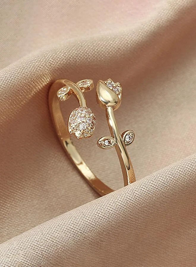 Take Two Gold Tone Tulip Blossom Adjustable Open Ring