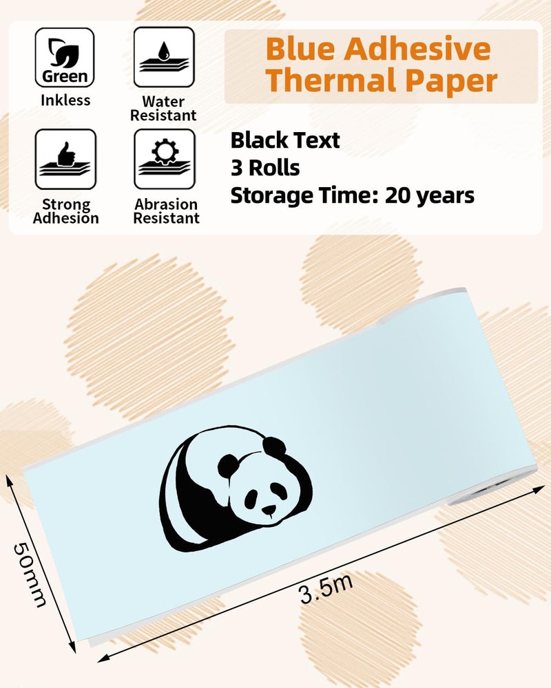 Memoqueen T02 Non-Adhesive Color Thermal Paper Printer, Pink/Yellow/Blue Thermal Paper Compatible with T02 Q02, 2.08" x 21.3' (53mmx 6.5m/roll), Black Text, Keep for 5 Years, 3 Rolls - Image 2