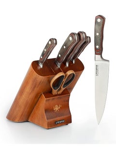 Knife Set - LIFE SMILE Knife Set 7 Pieces Carbon Stainless Steel Knife Set with Wooden Block - Ergonomic fix Handle for Ultra Sharp Chef Knife Set - Dishwasher safe kitchen knives (Brown) - pzsku/Z04C139CF435A77FE8C47Z/45/_/1693389976/cb603751-3911-49d9-878a-176fa13a6692