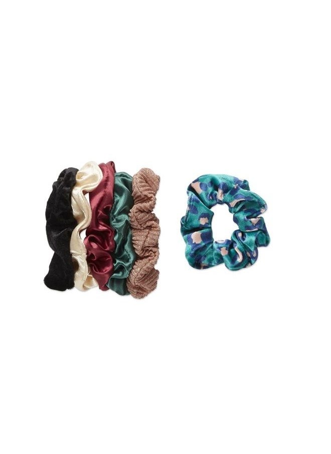 Scunci The Original Scrunchie® Six Days of Scrunchies Fashion Gift Set Includes 6 Unique Designs: Black Velvet, Emerald Satin, Animal Velvet, Burgundy Satin, Pink Metallic, White Satin in Presentation Box  - Image 2