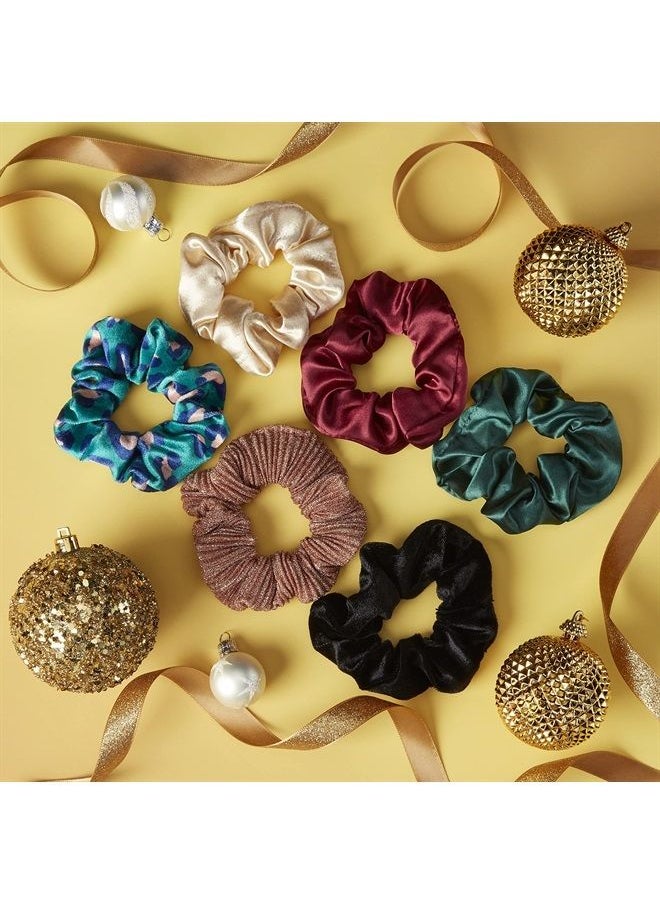 Scunci The Original Scrunchie® Six Days of Scrunchies Fashion Gift Set Includes 6 Unique Designs: Black Velvet, Emerald Satin, Animal Velvet, Burgundy Satin, Pink Metallic, White Satin in Presentation Box  - Image 5