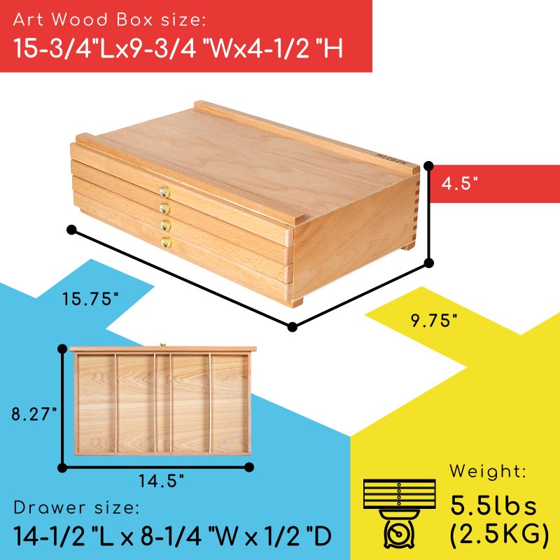 MEEDEN 4-Drawer Artist Supply Storage Box - Portable Foldable Multi-Function Beech Wood Artist Pencil & Brush Storage Box with Drawer & Compartments for Pastels, Pencils, Pens, Brushes, Stamp - Image 2