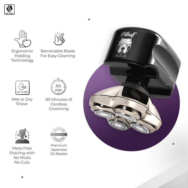 Skull Shaver Pitbull Gold PRO Head & Face Shaver - Premium Cordless Electric Shaver - for Wet & Dry Shaving - Features LED Battery Display - Comes with Travel Pouch - Image 2