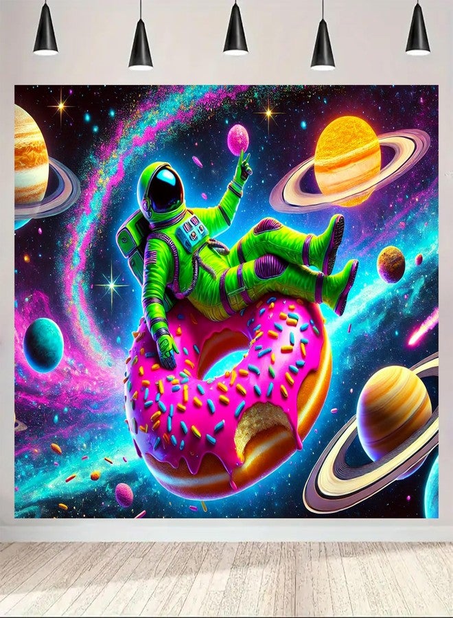 BlissYard Astronaut Donut Space Art Black Light Tapestry Decoration 78x59 Inch Neon Luminous Background Psychedelic UV Black Light Tapestry Computer Room Dormitory Wall Hanging Party Decoration - Image 5