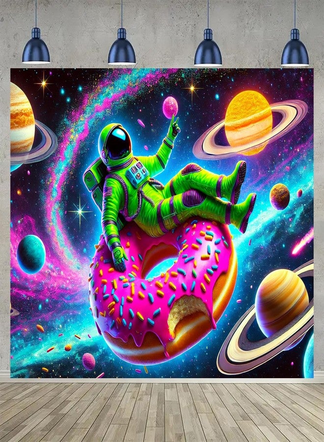 BlissYard Astronaut Donut Space Art Black Light Tapestry Decoration 78x59 Inch Neon Luminous Background Psychedelic UV Black Light Tapestry Computer Room Dormitory Wall Hanging Party Decoration - Image 2